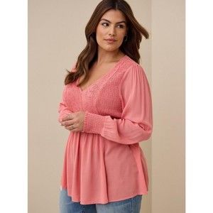 Babydoll Crinkle Gauze Smocked Top- Torrid 2- NWT